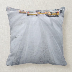 Yellow Taxis in Blizzard Throw Pillow