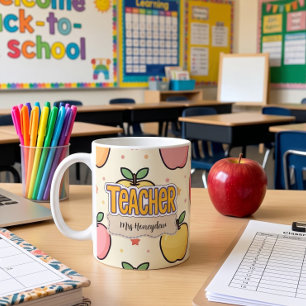 Yellow Teacher Apple School Pattern Coffee Mug