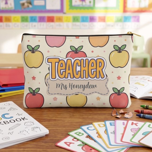Yellow Teacher Appreciation Apple Pattern  Accessory Pouch (Creator Uploaded)