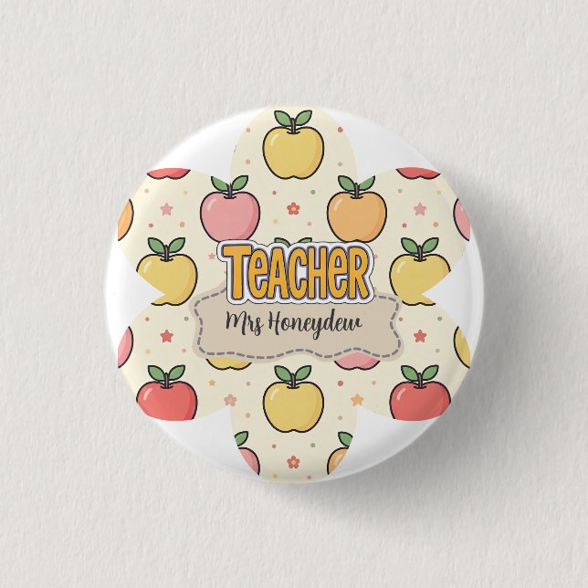 Yellow Teacher School Apple Pattern  1 Inch Round Button (Front)
