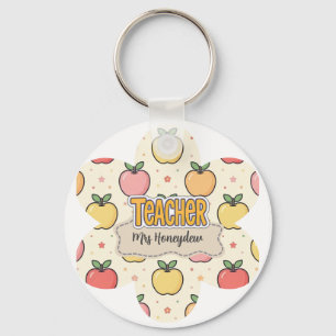 Yellow Teacher School Apple Pattern Keychain