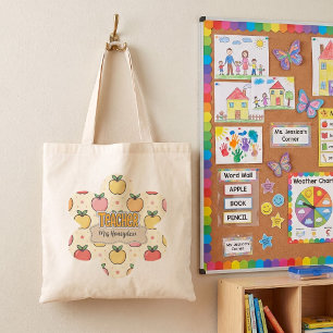 Yellow Teacher School Apple Pattern Tote Bag