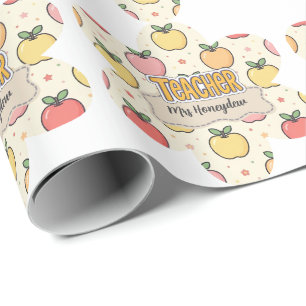 Yellow Teacher School Apple Pattern  Wrapping Paper
