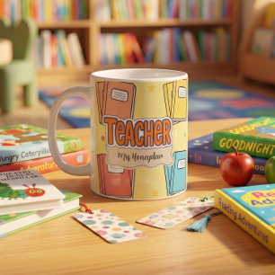 Yellow Teacher School Book Pattern  Coffee Mug