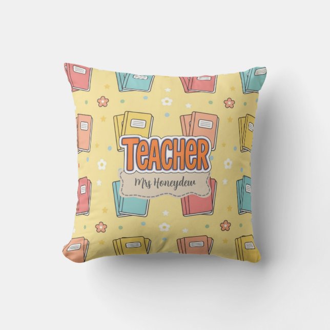 Yellow Teacher School Book Pattern  Throw Pillow (Front)