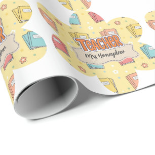 Yellow Teacher School Book Pattern Wrapping Paper