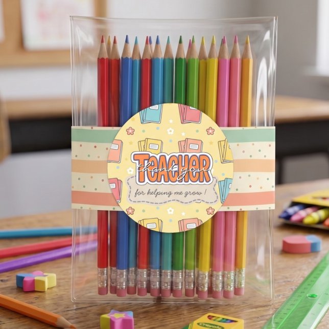 Yellow Teacher School Books Pattern  Classic Round Sticker (Creator Uploaded)