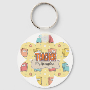 Yellow Teacher School Books Pattern Keychain