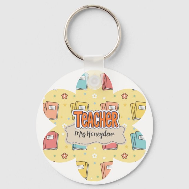Yellow Teacher School Books Pattern  Keychain (Front)
