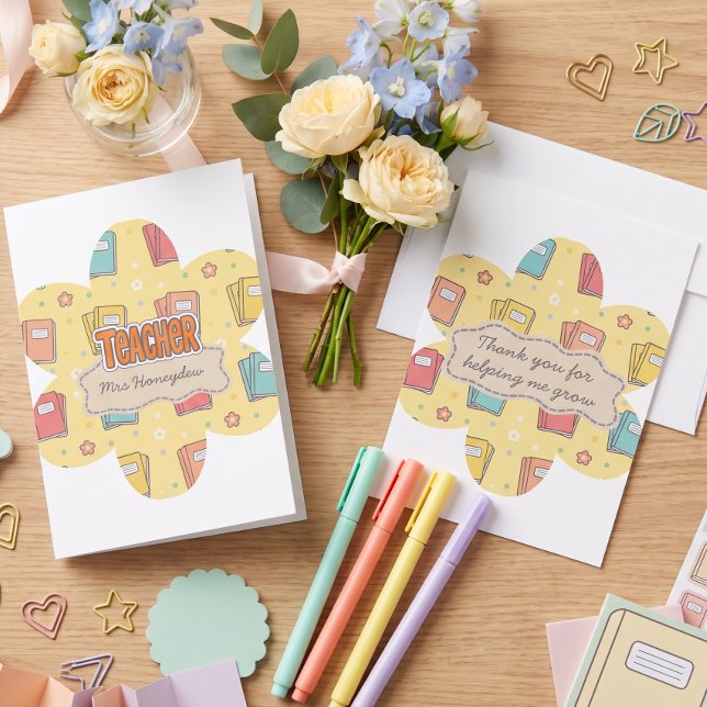 Yellow Teacher School Books Pattern  Thank You Card (Creator Uploaded)