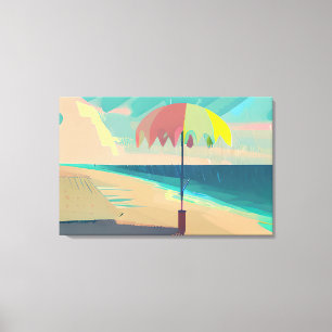 Yellow, Teal and Peach Sandy Beach  Canvas Print
