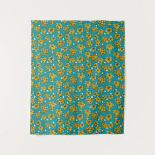 Yellow Teal Flowers Pattern Tapestry