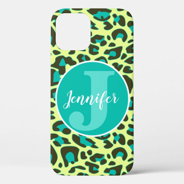 Yellow Teal Leopard Print Rockabilly Pattern Cute Case-Mate iPhone Case (Back)