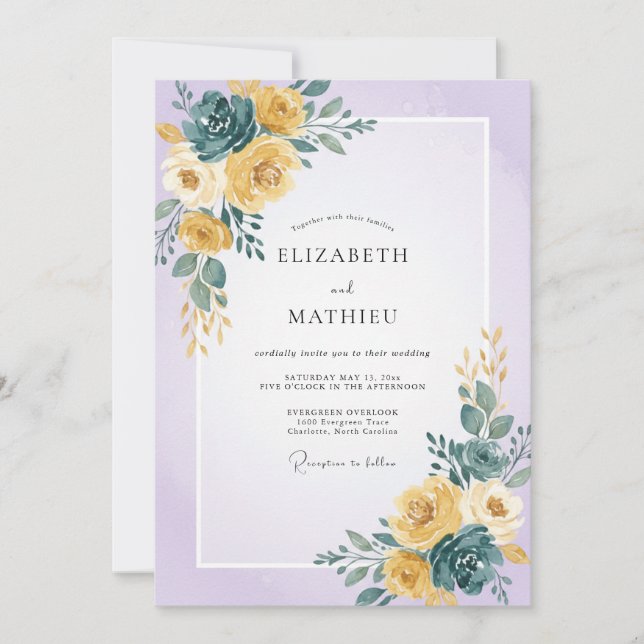 Yellow Teal Painted Wedding Invitation (Front)