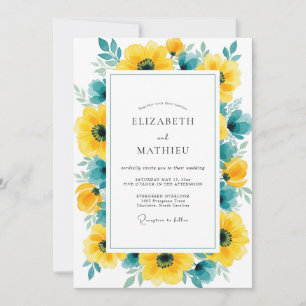 Yellow Teal Pristine Summer Wedding Invitation