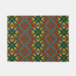 Yellow Teal Red Pattern Modern Boho Tribal Dog Mat