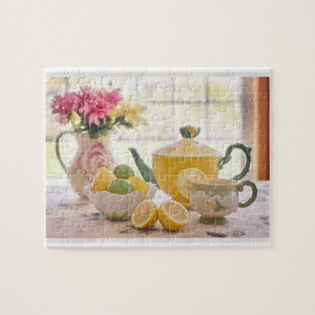 Yellow Teapot and Flowers Still Life Photo Jigsaw Puzzle (Horizontal)