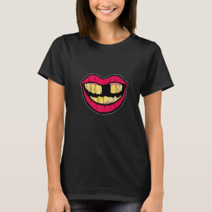 Yellow teeth with tooth gap kissing mouth for 90s  T-Shirt