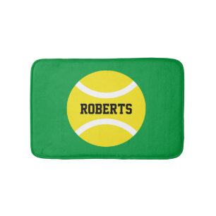Yellow tennis ball bath mat with custom name