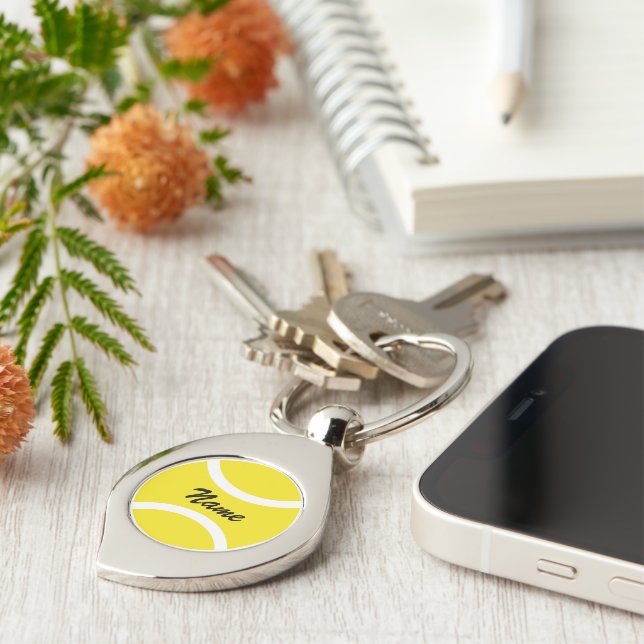 Yellow tennis ball charm custom keychain gift (Side)