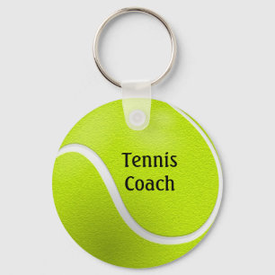 Yellow Tennis Ball Coach Name  Keychain