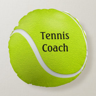 Yellow Tennis Ball Coach Name  Round Pillow