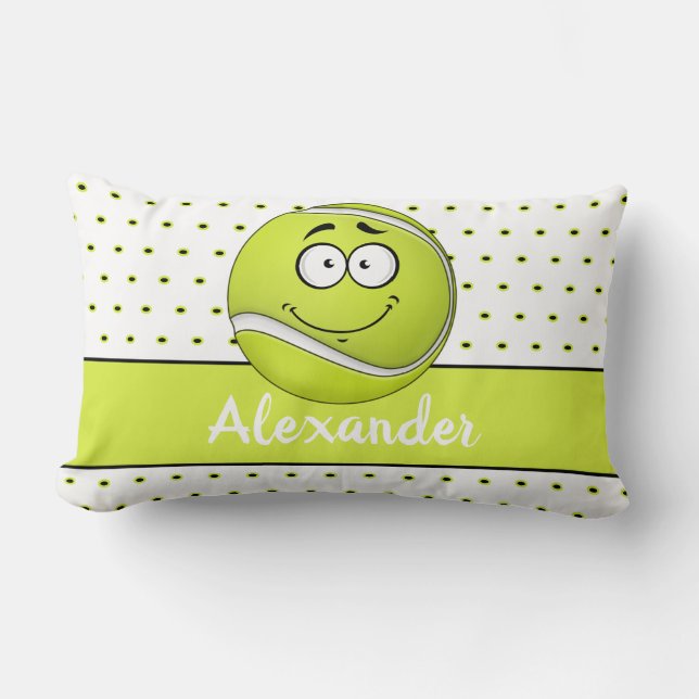 Yellow Tennis Ball  monogram name  Lumbar Pillow (Front)