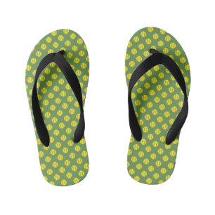 Yellow tennis ball pattern flip flops for kids