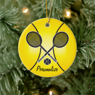 Yellow Tennis Ball   Personalize Ceramic Ornament