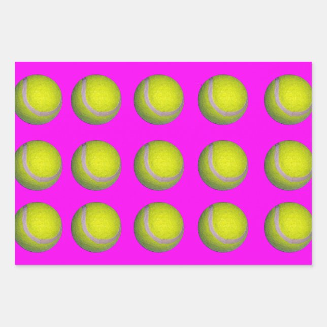Yellow Tennis Balls On Pink, Gift Wrap Sheets,   (Front)