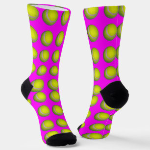Yellow Tennis Balls On Pink, Ladies Crew Socks