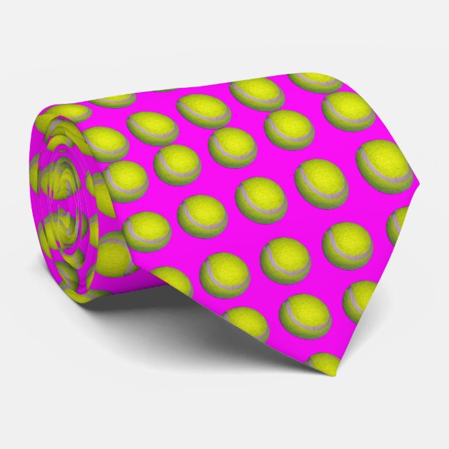 Yellow Tennis Balls On Pink, Tie (Rolled)