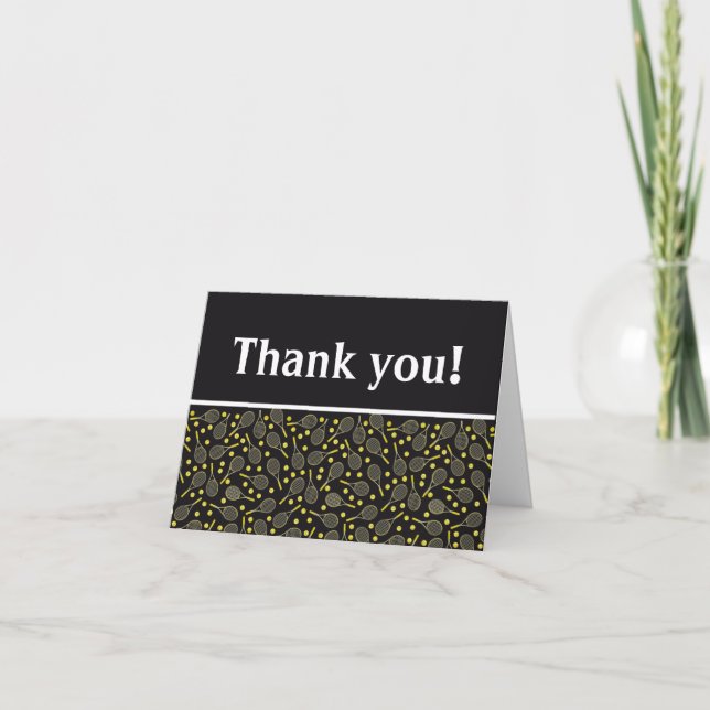 Yellow Tennis Rackets & Balls Pattern Appreciation Thank You Card (Front)