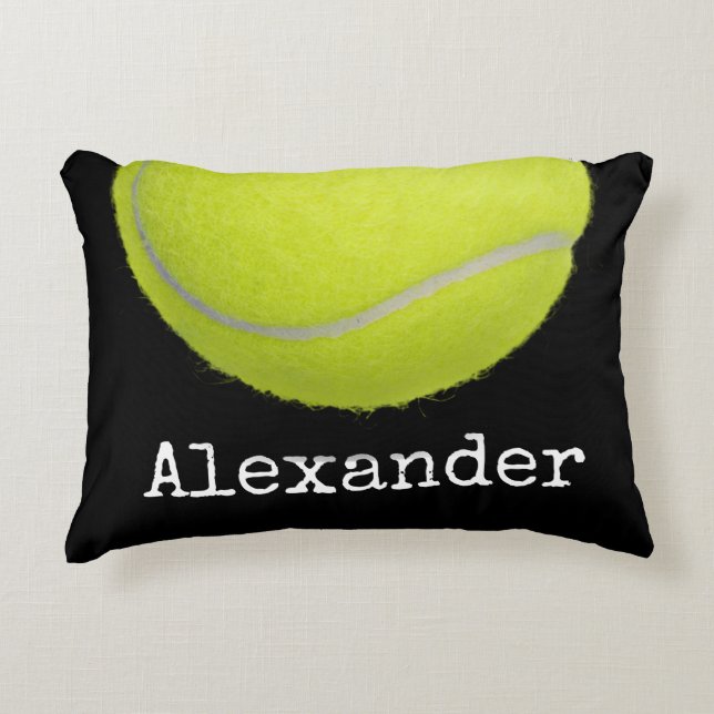 Yellow Tennisball Sports Team Personalized Black Accent Pillow (Front)