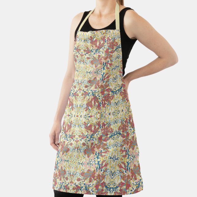 Yellow Terracotta Abstract Flowers Floral Pattern Apron (Insitu)