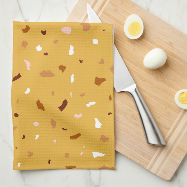 Yellow Terrazzo Pattern Kitchen Towel (Quarter Fold)