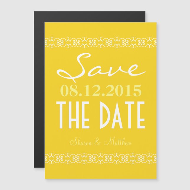 Yellow Text Save The Date Magnetic Wedding Invites (Front/Back)