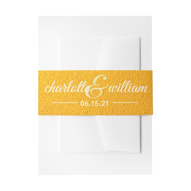 Yellow Textured Personalized Wedding Invitation Belly Band (Front Example)