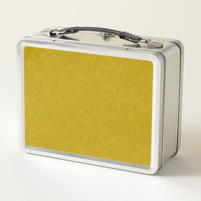 Yellow textured surface with  swirling pattern metal lunch box (Back)