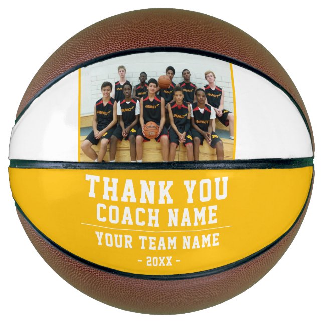 Yellow Thank you Coach Team Name Photo Basketball (Front)
