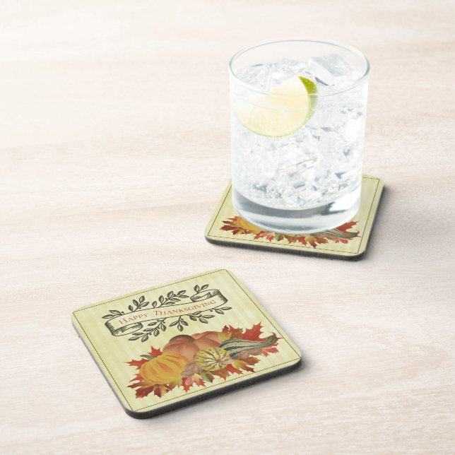 Yellow Thanksgiving Pumpkins and Squash Coaster (Right Side)