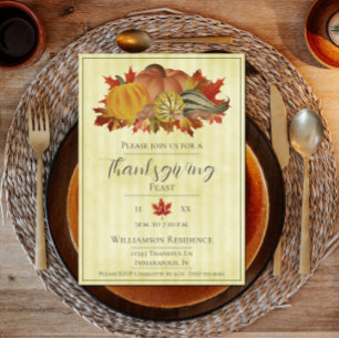 Yellow Thanksgiving Pumpkins and Squash Dinner Invitation