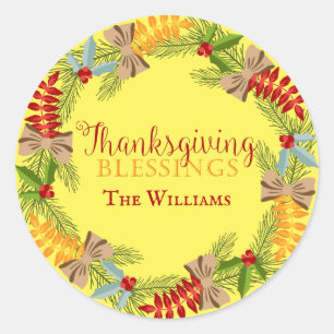 Yellow Thanksgiving Wreath Classic Round Sticker