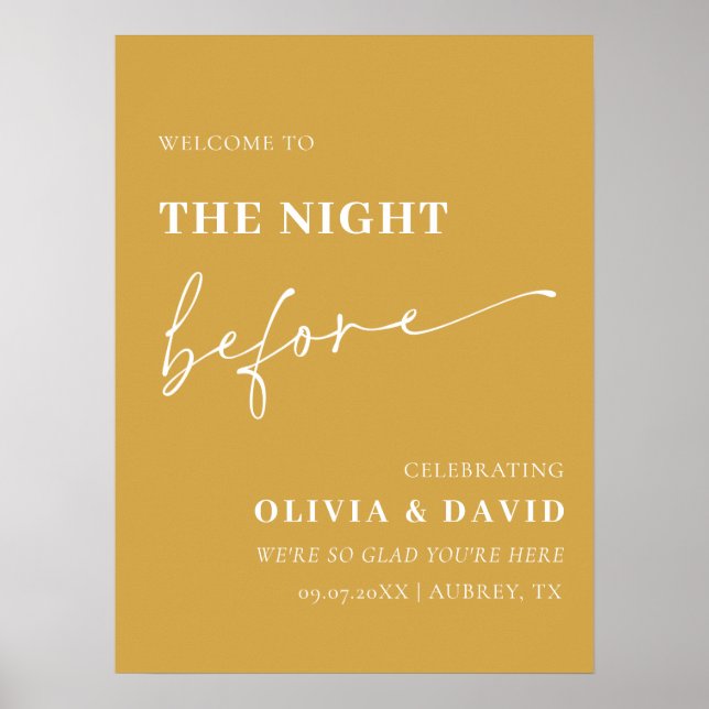 Yellow The Night Before Rehearsal Dinner Sign (Front)