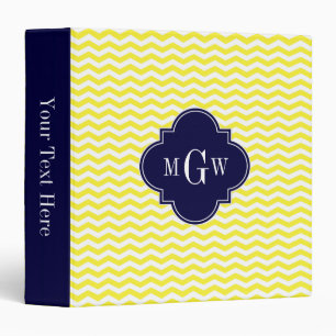 Yellow Thin Chevron Navy Quatrefoil 3 Monogram Binder
