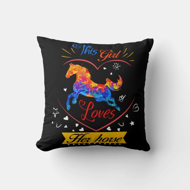 Yellow This Girl Loves Her Horse   Throw Pillow (Front)