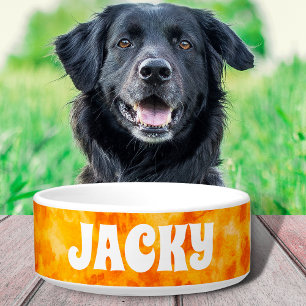 Yellow Tie Dye Personalized Dog or Cat Name Bowl