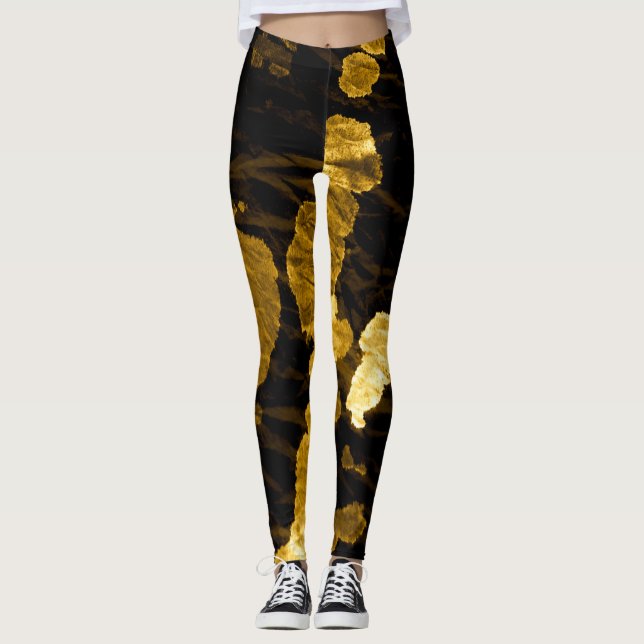 Yellow tie-dye splash, watercolor pattern. leggings (Front)
