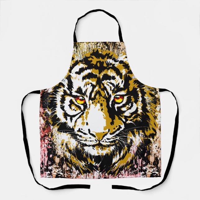 Yellow Tiger Apron | Colourful Tiger Face (Front)