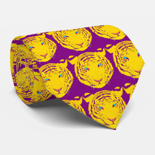 Yellow Tiger Head Purple Accents on Purple Necktie